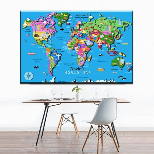 Toile Carte du Monde Enfant Map of the World