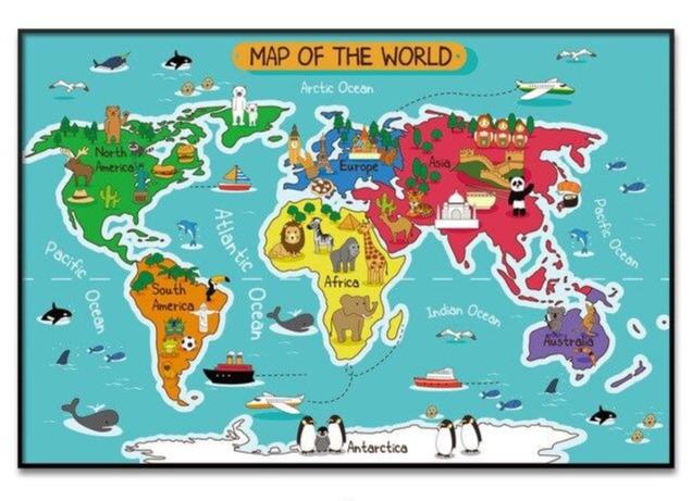 Tableau mappemonde Océans : planisphère déco carte du monde