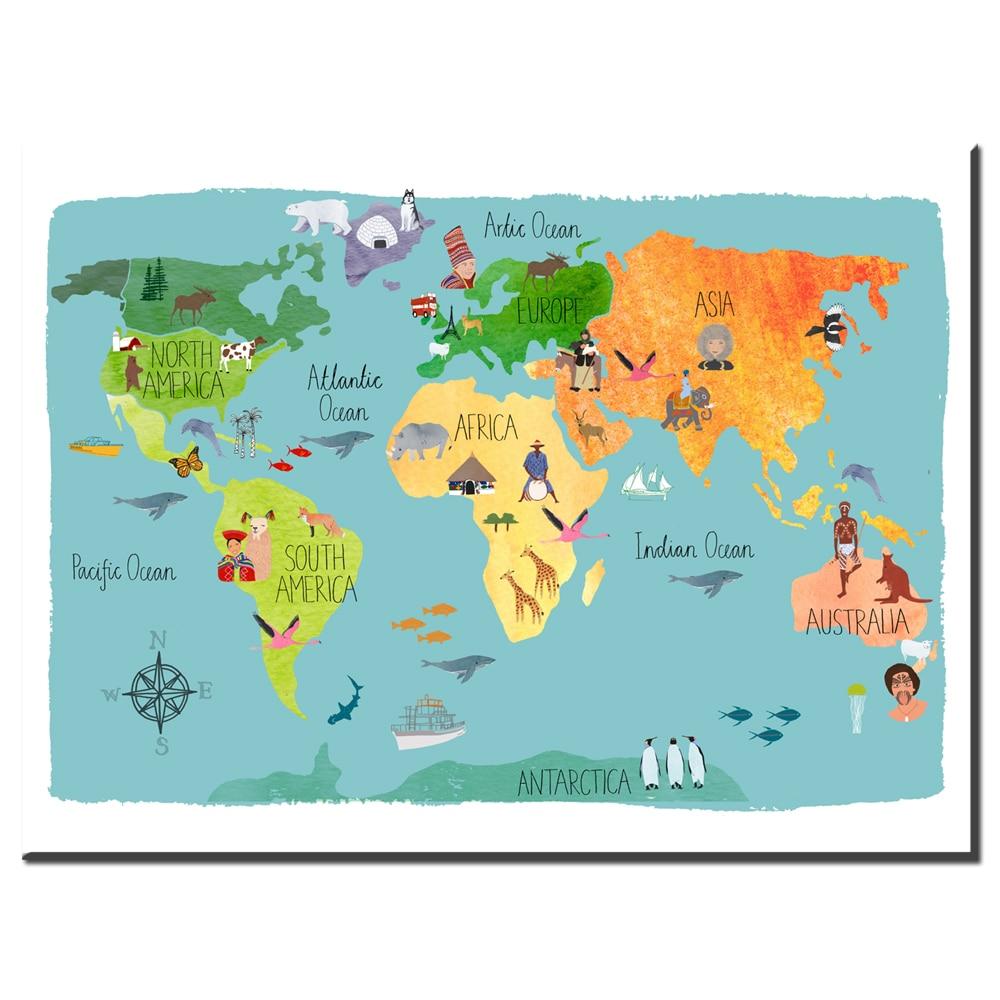 Toile Carte du Monde Enfant Map of the World