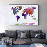 Toile Carte du Monde Aquarelle Multicolore | MondeAndCo