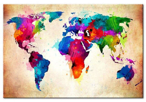 Toile Carte du Monde Multicolore et Sépia | MondeAndCo