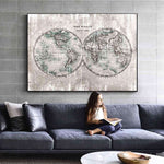 Toile Carte du Monde Vintage Hémisphères | MondeAndCo