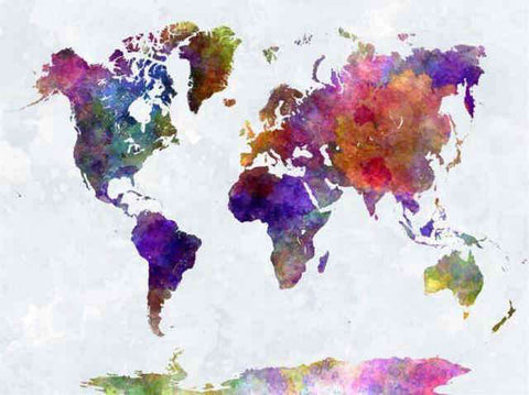 Toile Carte du Monde Aquarelle Multicolore | MondeAndCo