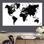 Toile Carte du Monde Noir et Blanc Minimal | MondeAndCo