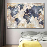 Toile Carte du Monde Vintage Bleue | MondeAndCo