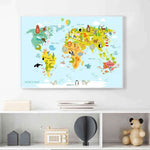 Toile Carte du Monde Animaux et Continents | MondeAndCo