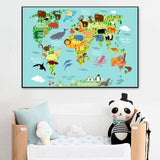 Toile Carte du Monde Enfant Animaux et Continents | MondeAndCo