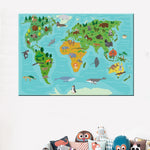 Toile Carte du Monde Enfant Animaux Cartoons | MondeAndCo