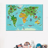 Toile Carte du Monde Enfant Animaux Cartoons | MondeAndCo