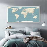 Toile Carte du Monde Détails Bleus et Beiges | MondeAndCo