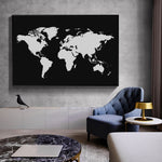 Toile Carte du Monde Noir et Blanc Continents | MondeAndCo