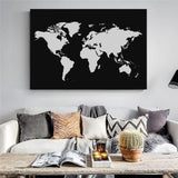 Toile Carte du Monde Noir et Blanc Continents | MondeAndCo