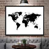 Toile Carte du Monde Noir et Blanc Mercator | MondeAndCo