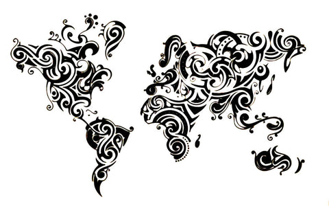 Sticker Carte du Monde Motifs Abstraits Noirs | MondeAndCo