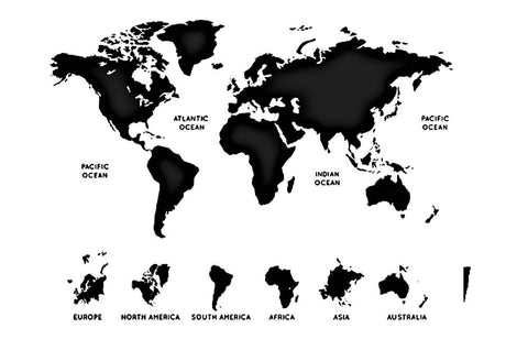 Sticker Carte du Monde Noir Continents | MondeAndCo