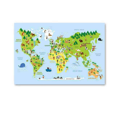 Toile Carte du Monde Animaux Rigolos | MondeAndCo