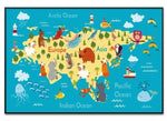 Toile Carte du Monde Enfant Animaux d'Eurasie | MondeAndCo
