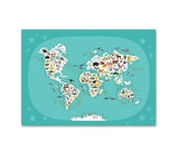 Toile Carte du Monde Enfant Animaux du Monde | MondeAndCo