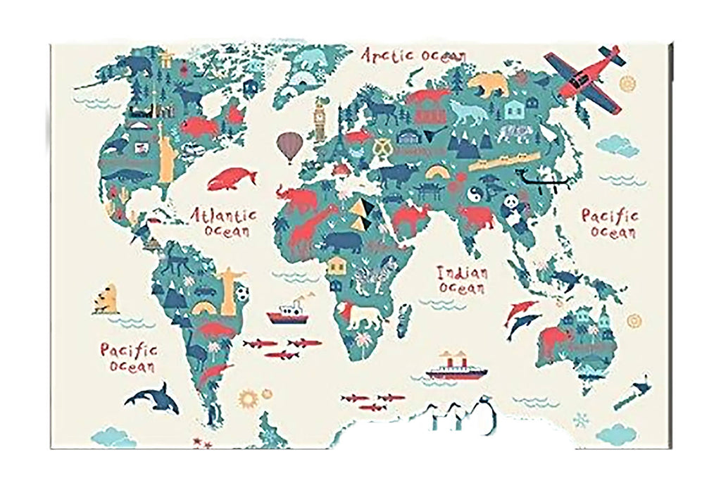 Tableau carte du monde chambre enfant Animaux