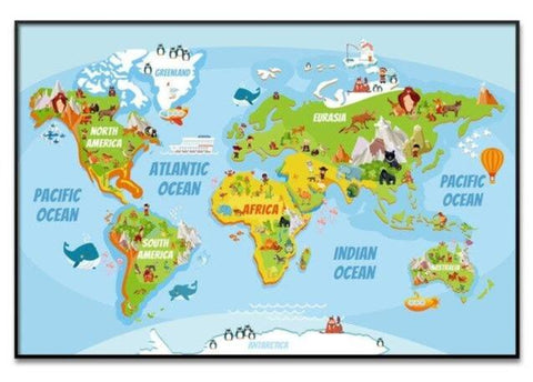 Toile Carte du Monde Enfant Dessin Animé | MondeAndCo