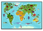 Toile Carte du Monde Enfant Océans Bleus | MondeAndCo