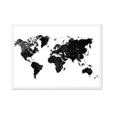 Toile Carte du Monde Noir et Blanc Aquarelle | MondeAndCo