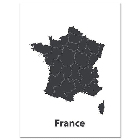 Toile Carte du Monde Noir et Blanc France | MondeAndCo