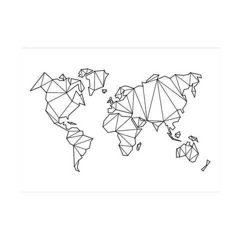 Toile Carte du Monde Noir et Blanc Géométrique | MondeAndCo