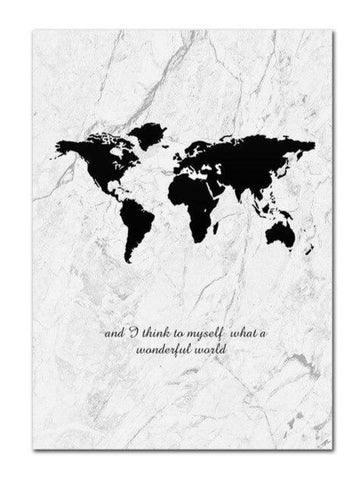 Toile Carte du Monde Noir et Blanc Marbre | MondeAndCo