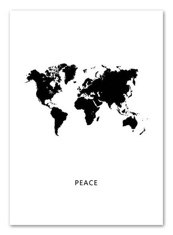 Toile Carte du Monde Noir et Blanc Peace | MondeAndCo