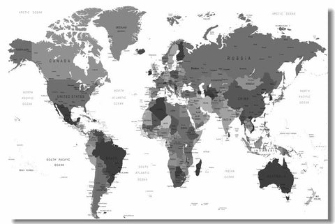 Toile Carte du Monde Noir et Blanc Politique | MondeAndCo
