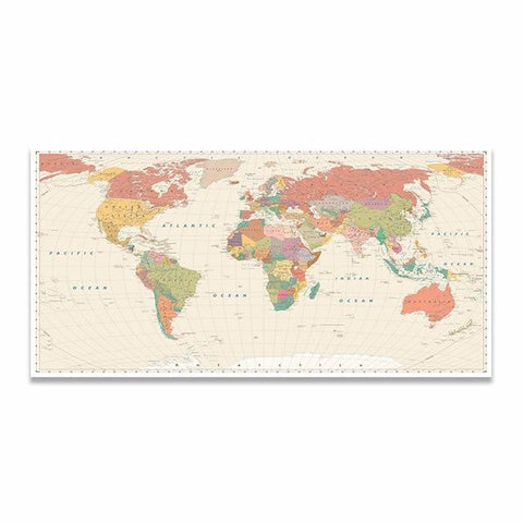 Toile Carte du Monde Pays Rétro | MondeAndCo