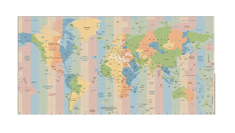 Toile Carte du Monde Politique Fuseaux horaires | MondeAndCo