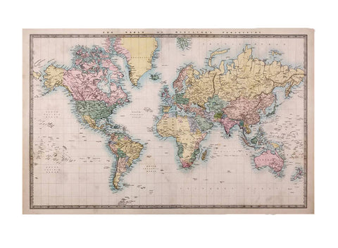 Carte du monde vintage (anglais) d'Editors Choice en poster, tableau sur  toile et plus
